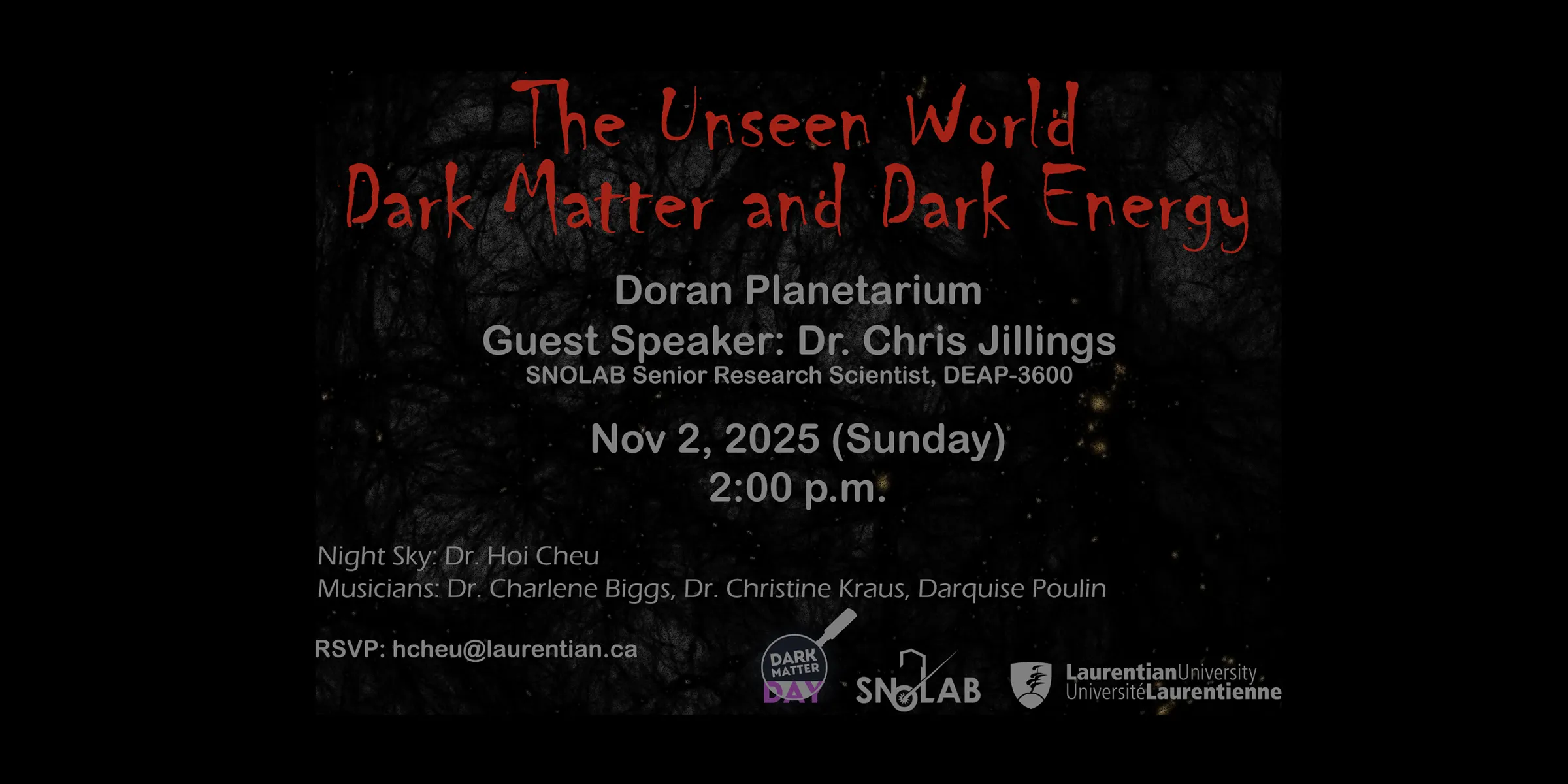 Event poster for The Unseen World, Dark Matter and Dark Energy.