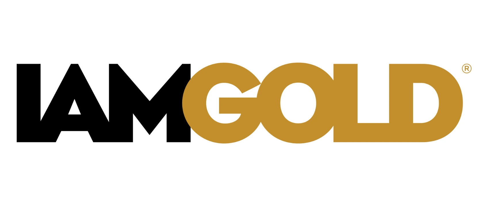 Logo for the company IAMGOLD featuring bold, sans-serif text. The letters "IAM" are in black, followed directly by "GOLD" in a metallic gold color, with a registered trademark symbol at the top right.